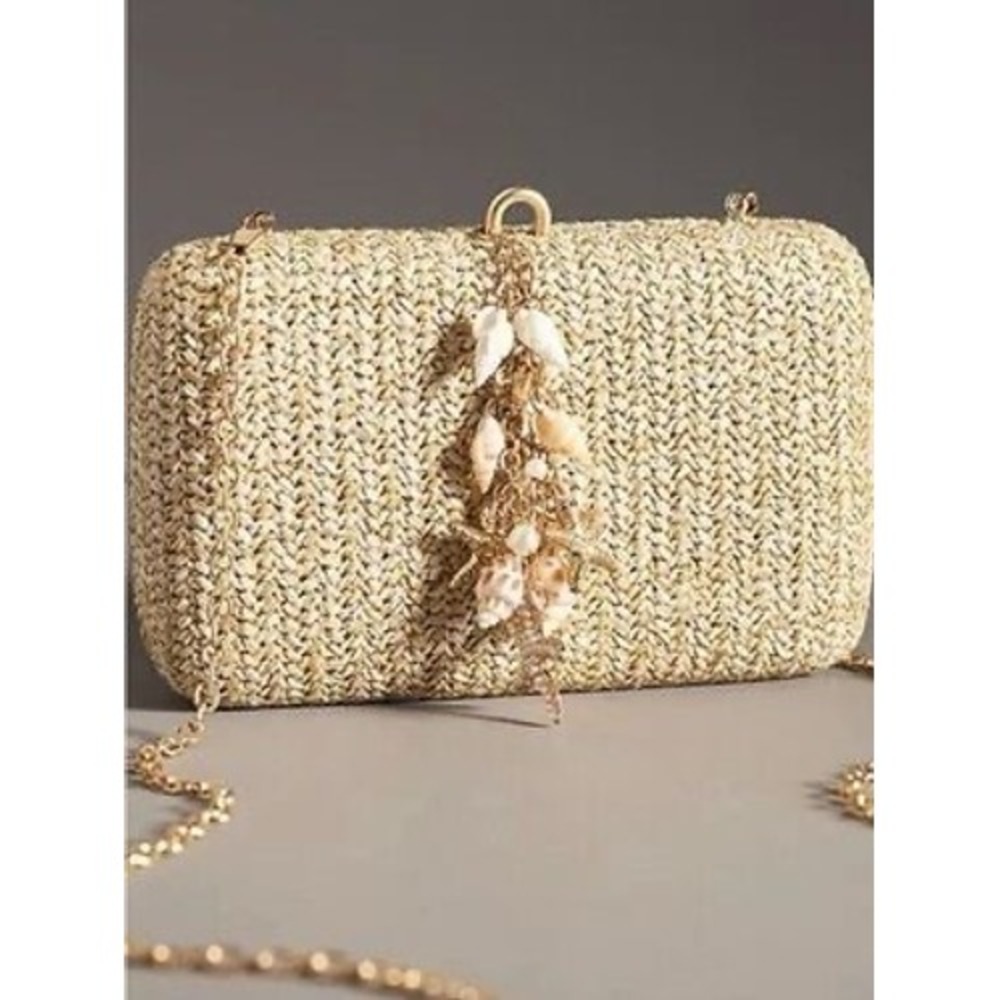 Shiraleah Under The Sea Clutch Women Tan Shells Resortwear Coastal Boho Beachy